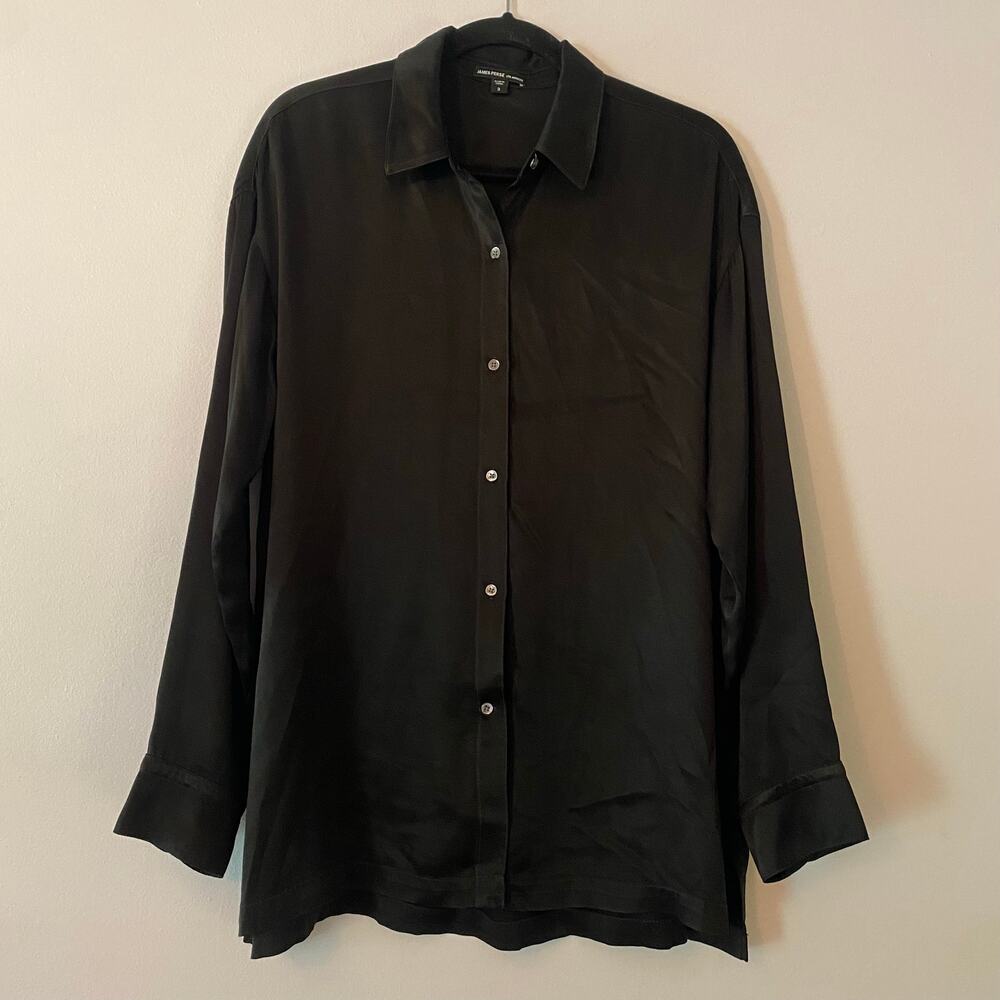 James Perse Los Angeles Black Silky Oversized Button Down Shirt Glam 2 / Medium